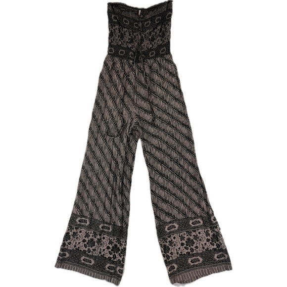 Free People Pants - Free People Tube Top Jumpsuit Women's Small w‎ Halter Tie Smocked Wide Leg BOHO